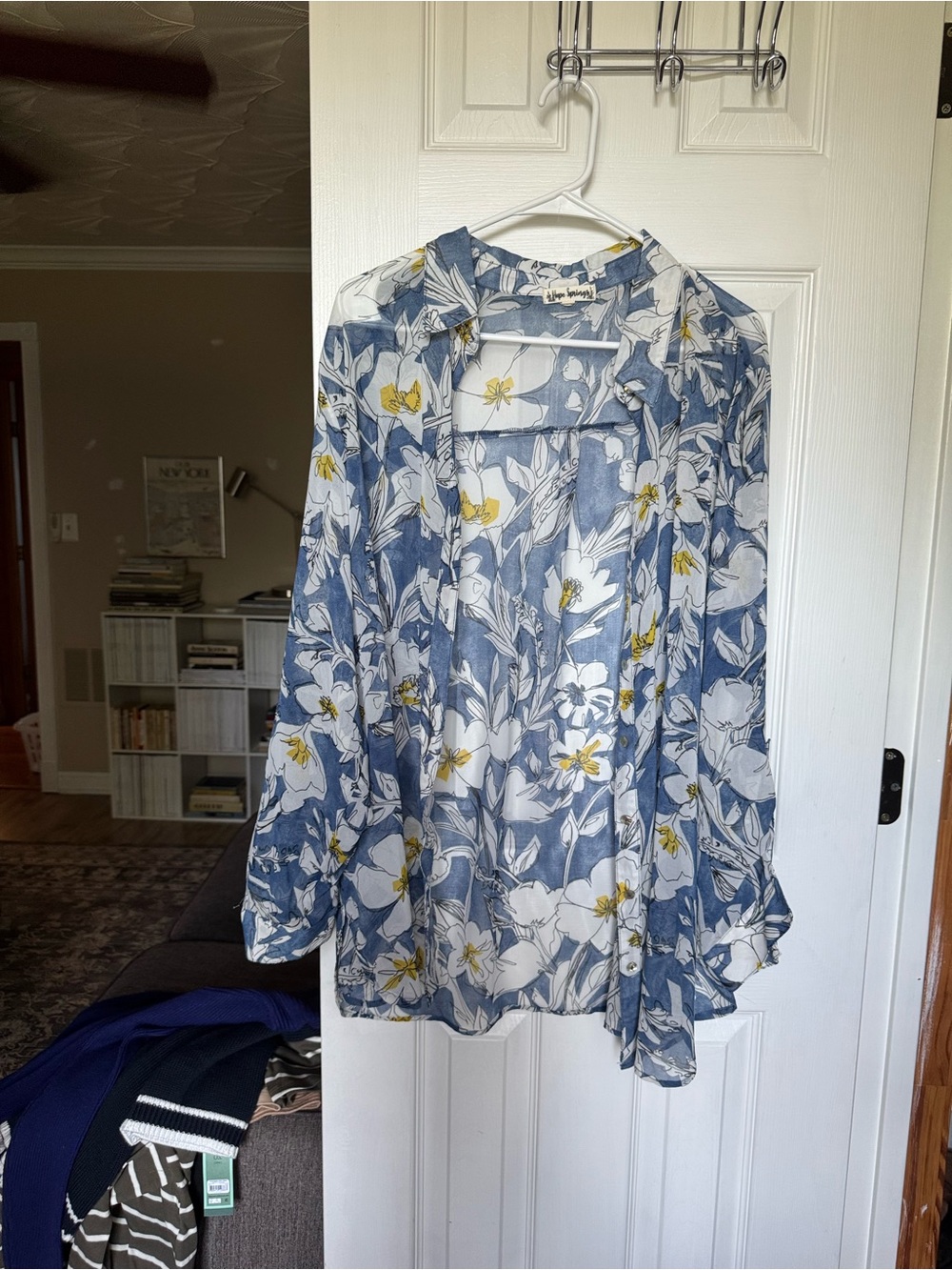 hope springs light blue floral button up